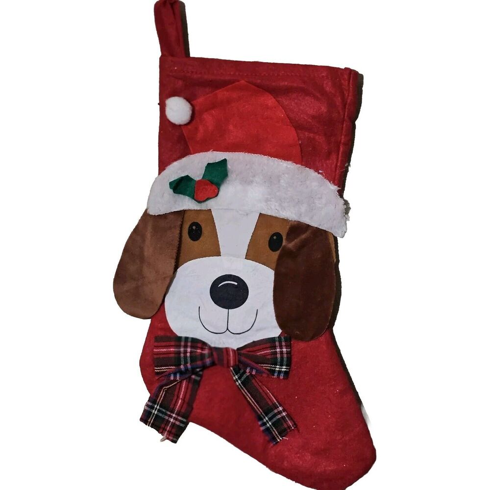 Puppy Dog Handmade Felt Christmas Stocking Holiday Decor Never Used